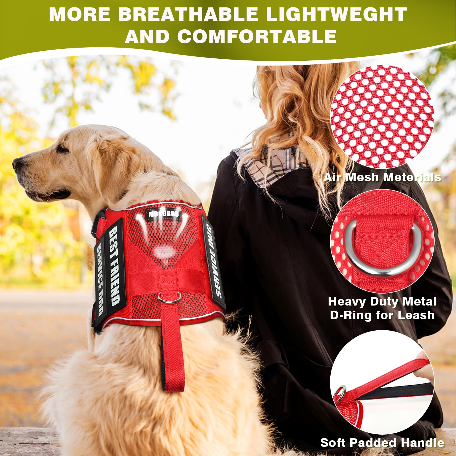 Harness for assistance dogs and emotional support dogs – Lightweight, adjustable reflective vest for walking and training