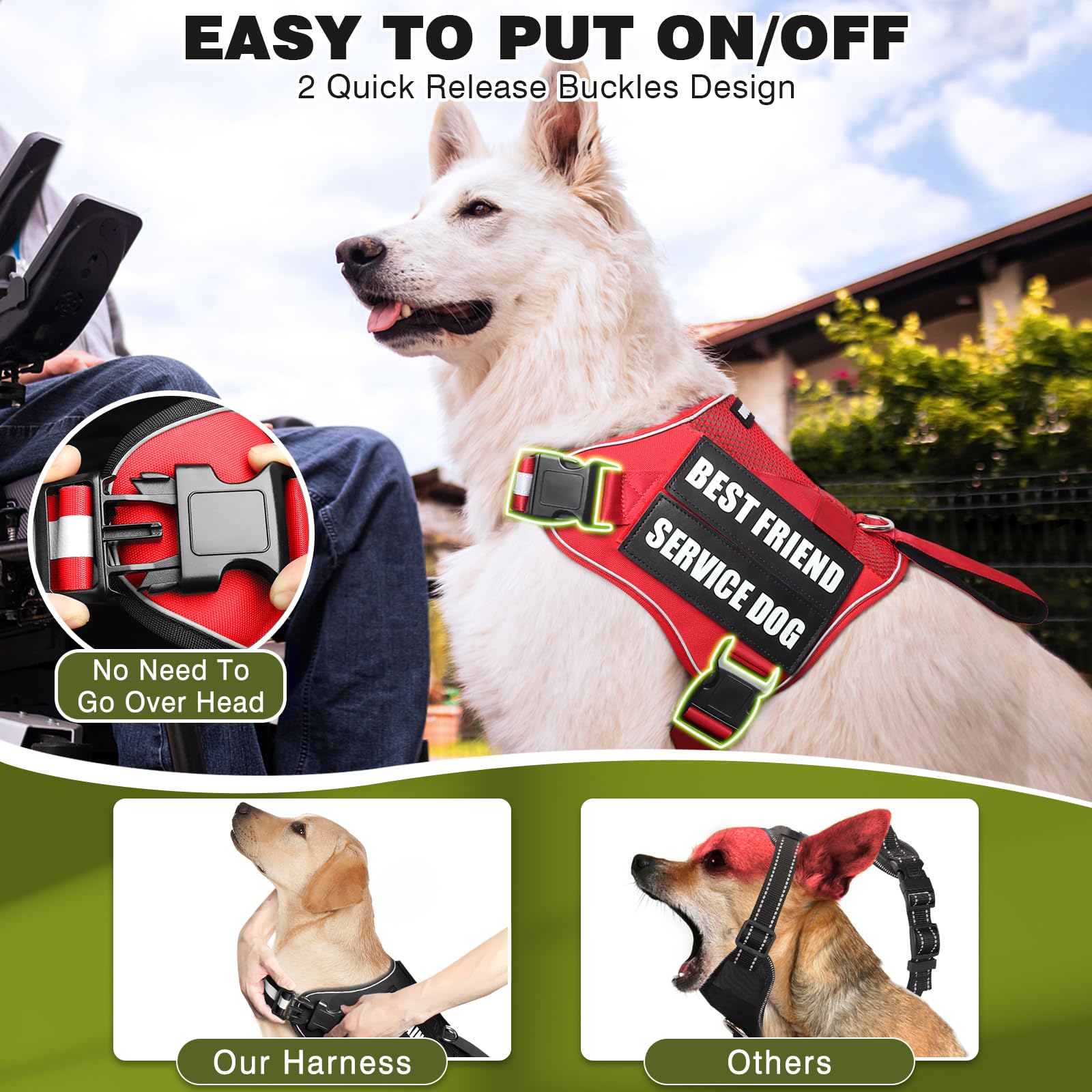 Harness for assistance dogs and emotional support dogs – Lightweight, adjustable reflective vest for walking and training